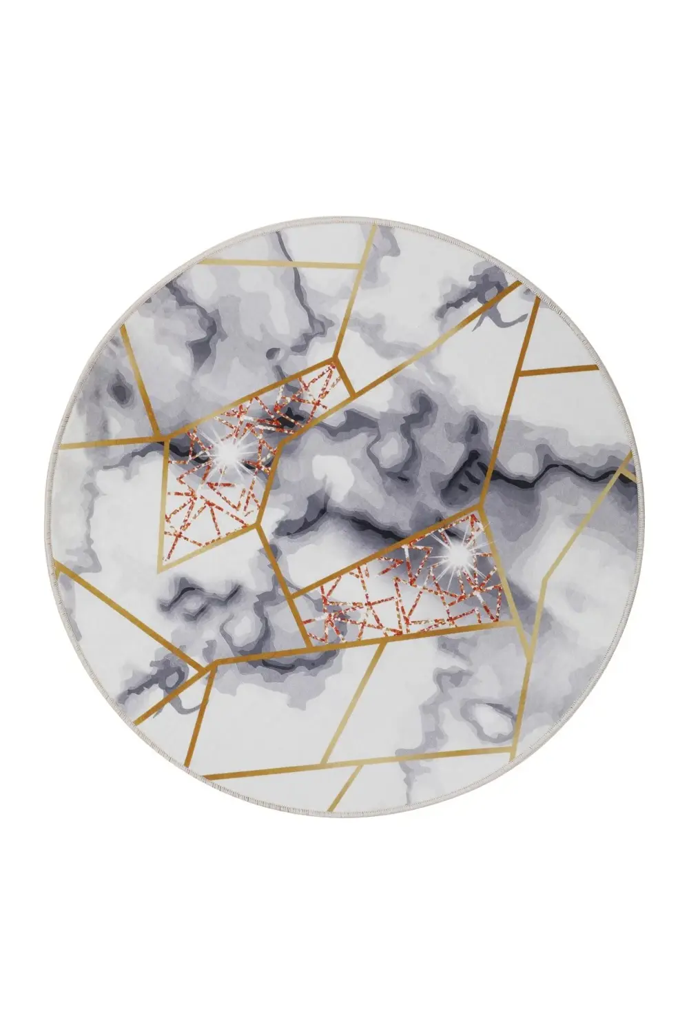 Gold Kristal Saçaksız Dijital Yuvarlak Halı Yıkanabilir Banyo Pas