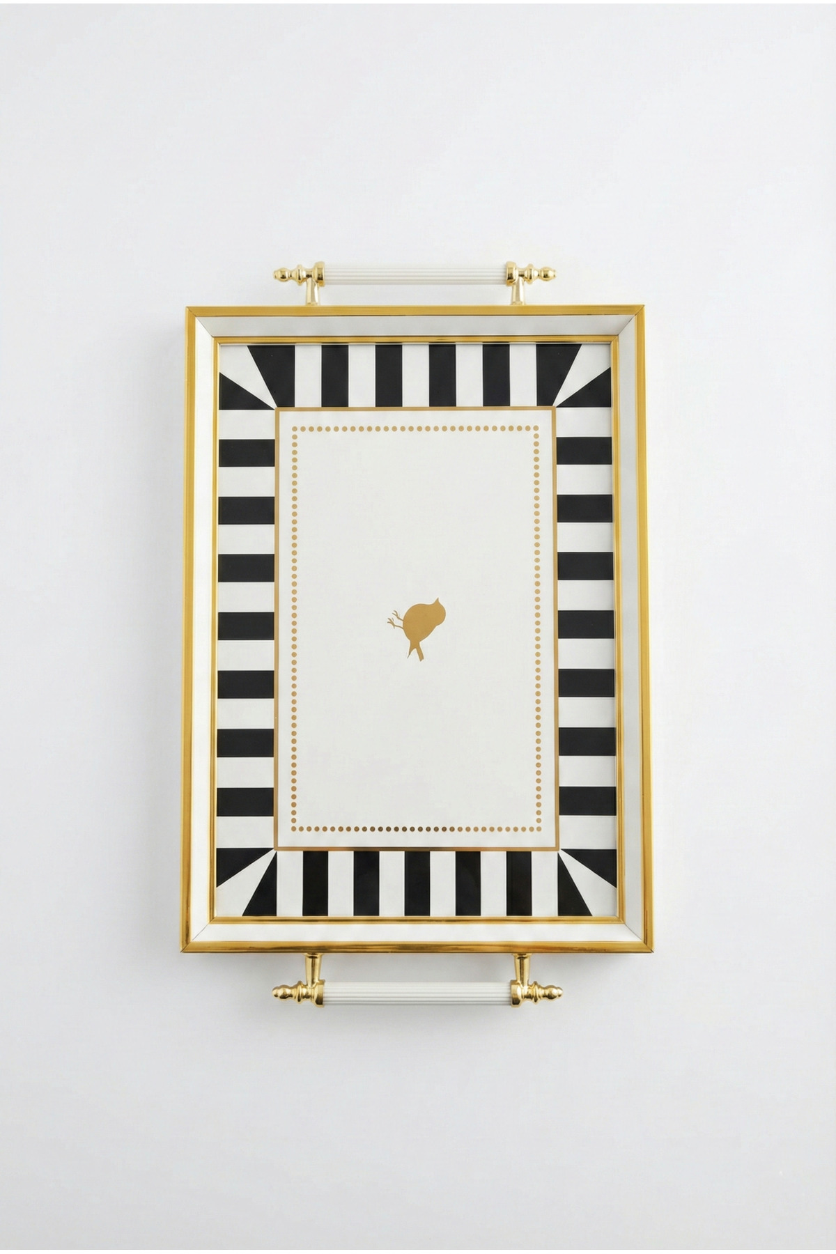 Gold Kuş Figürlü Cam Kahve Tepsisi - 46x28 cm Modern Dekoratif Su