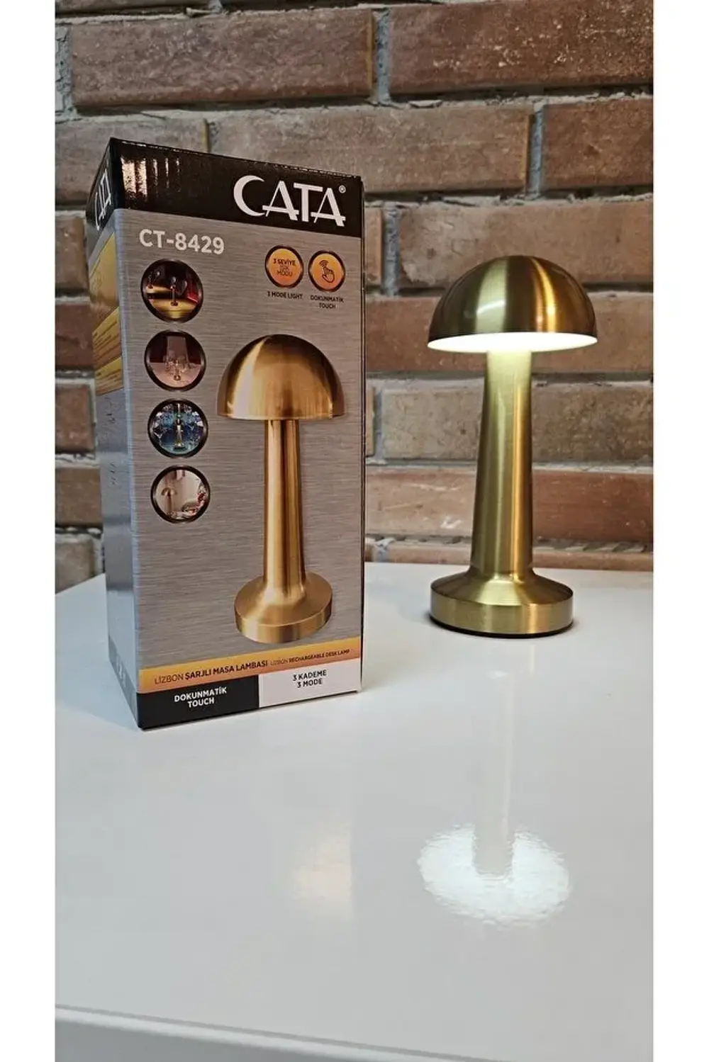 GOLD Mantar Lamba CT-8429 Lizbon 3 Renk Şarjlı Masa Lambası (4741