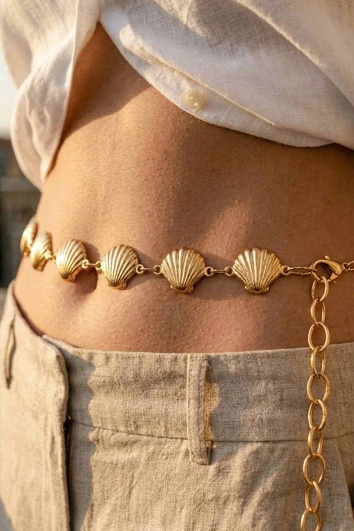 Gold Mermaidcore İstiridye Bel Zinciri