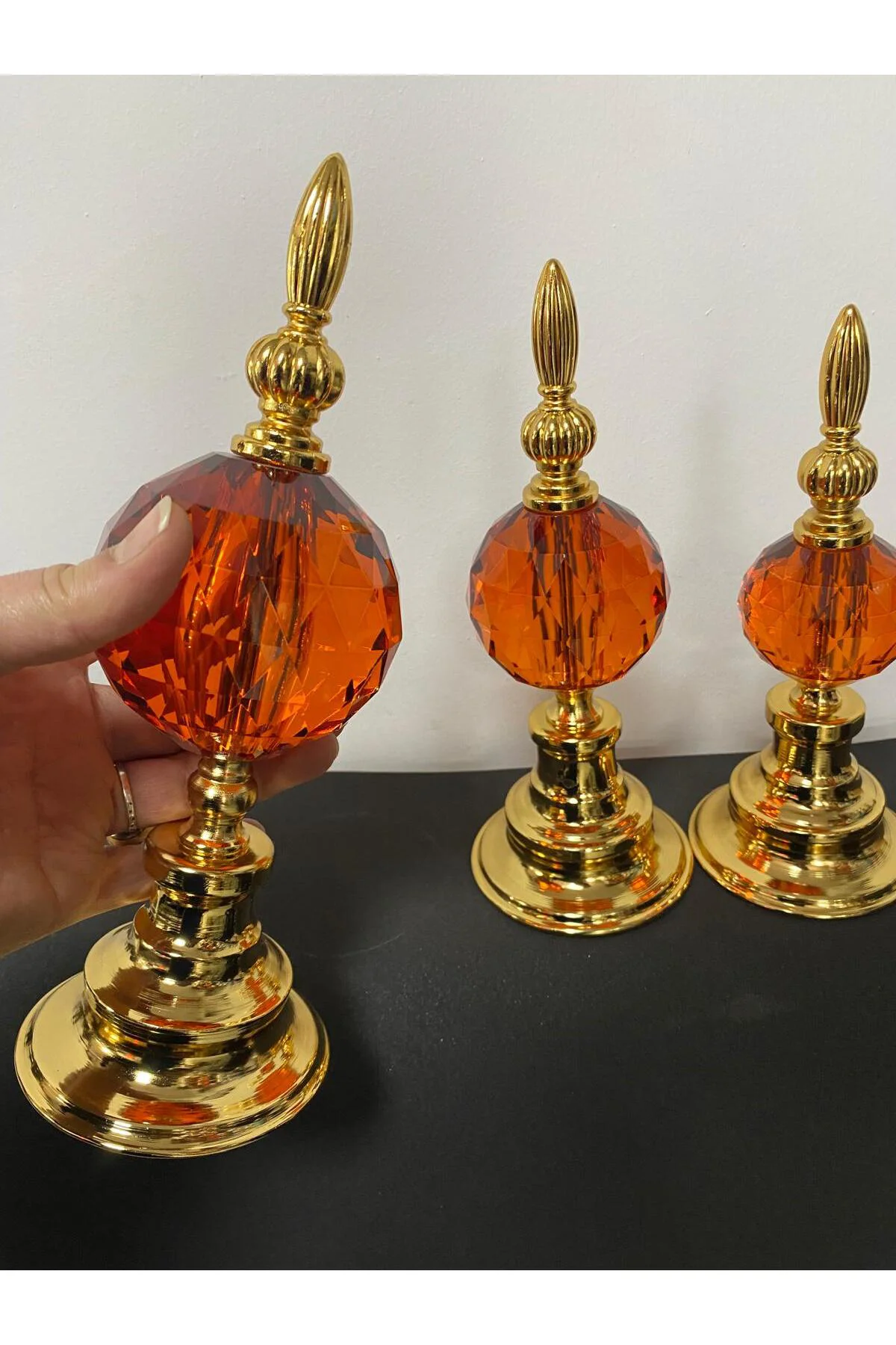 Gold Metal 3 Lü Kristal Alem Dekor