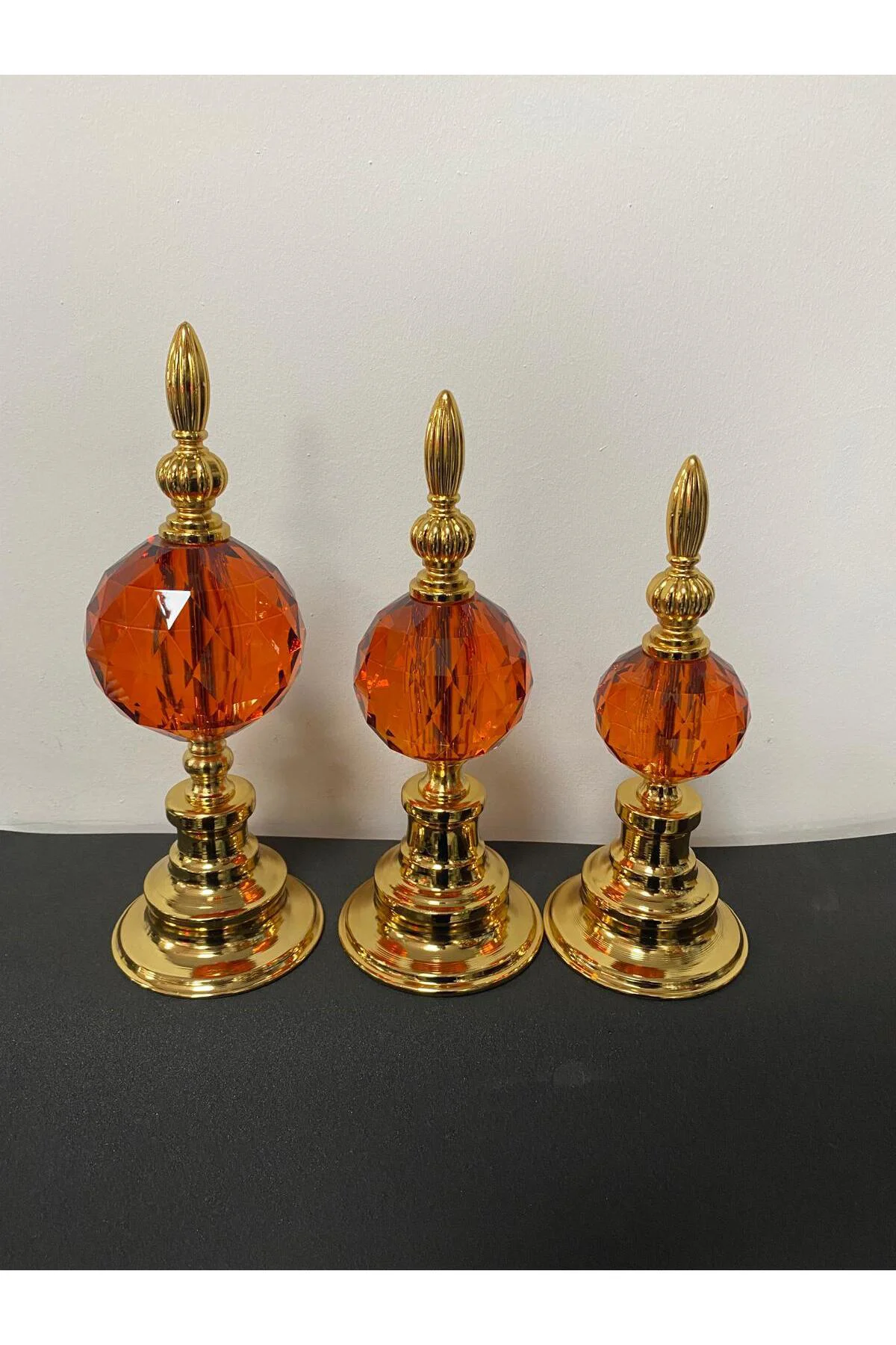 Gold Metal 3 Lü Kristal Alem Dekor