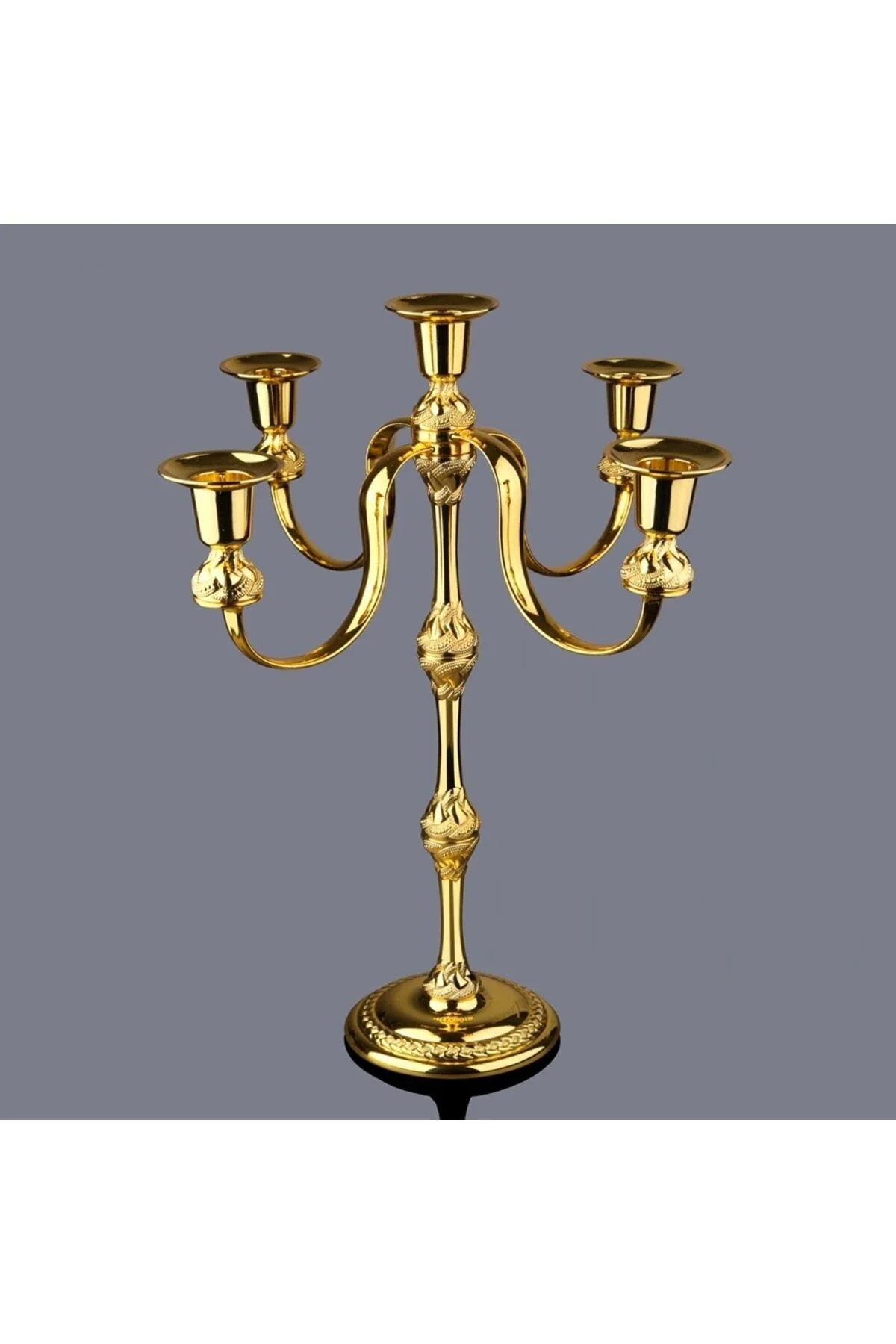 Gold Metal 5 Kollu Şamdan Mumluk Çap: 30cm H.40cm