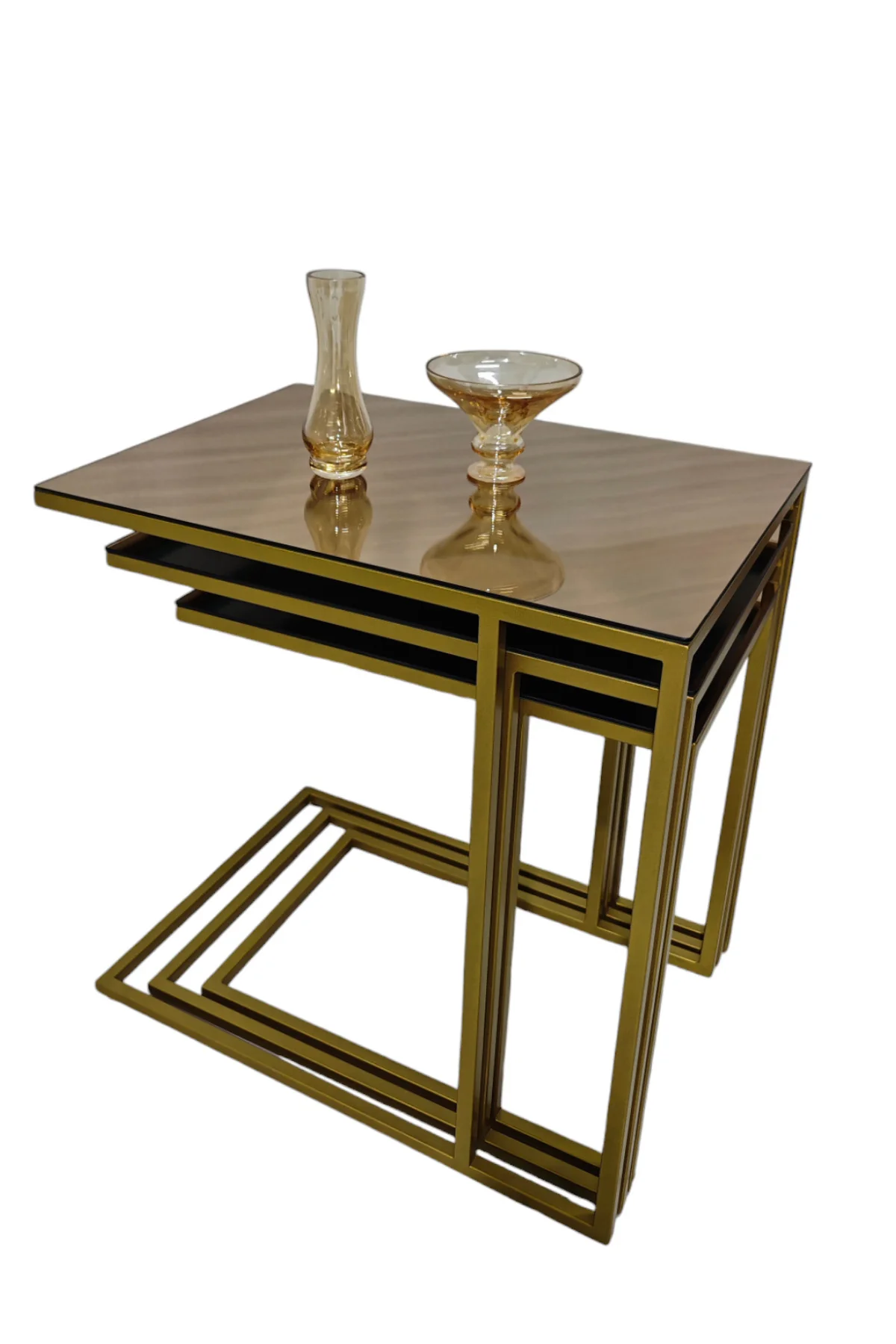 Gold Metal Ayaklı Bronz Aynalı C Zigon Sehpa