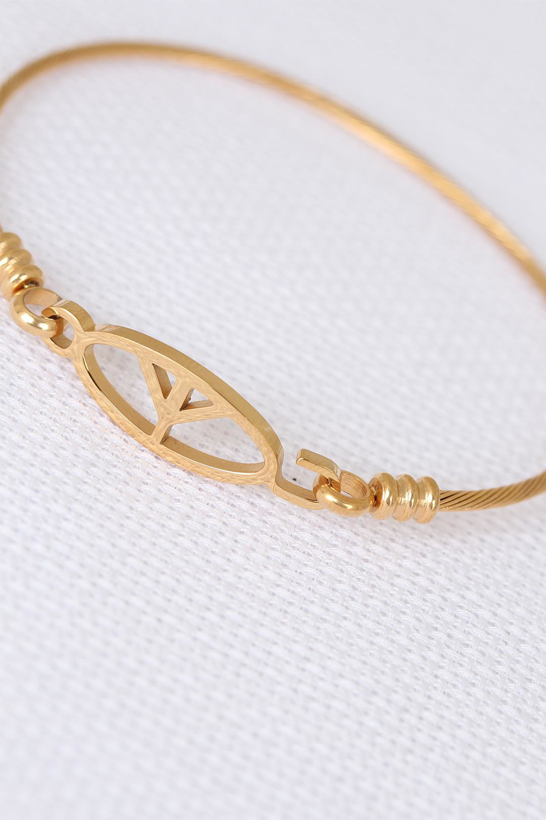 Gold Metal Çelik Figürlü Erkek Kelepçe Bileklik - TJ-EB1891