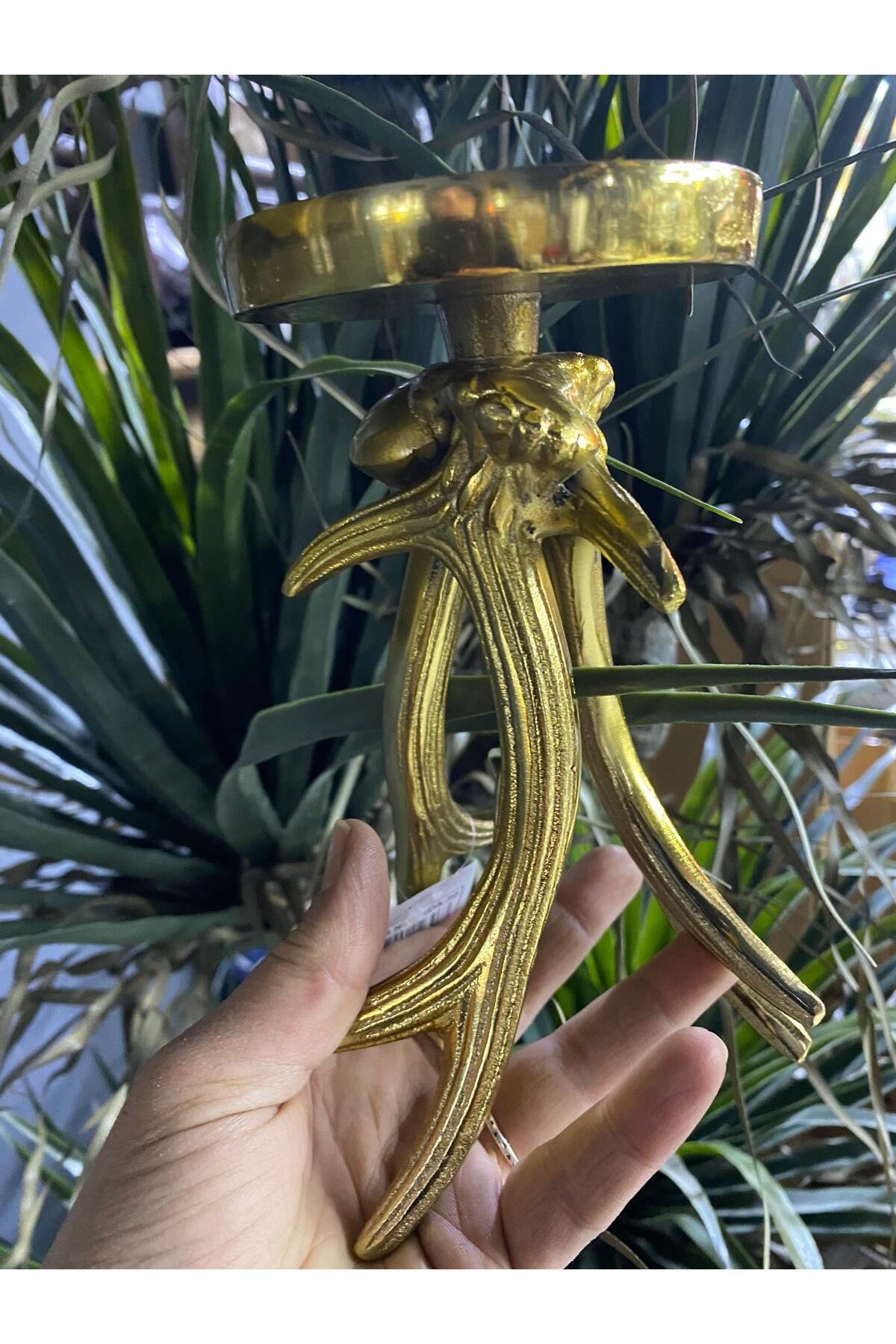 Gold Metal Döküm Geyik Boynuzu Mumluk