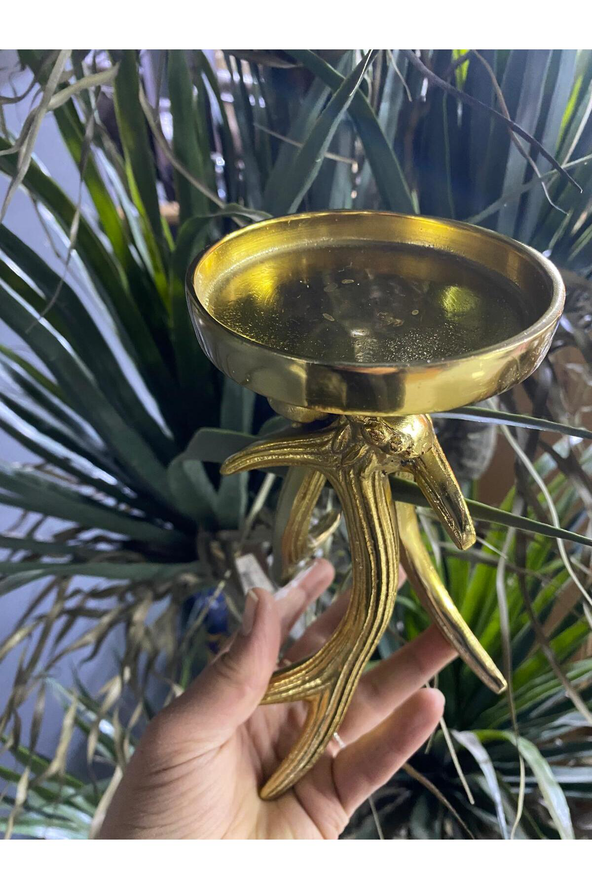 Gold Metal Döküm Geyik Boynuzu Mumluk