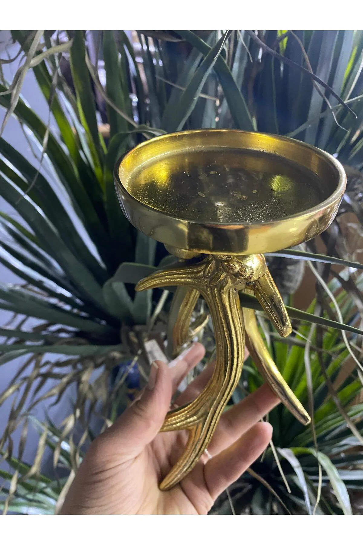 Gold Metal Döküm Geyik Boynuzu Mumluk