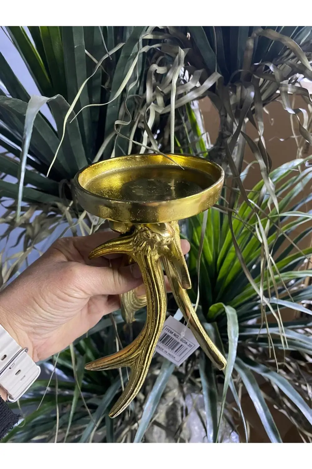 Gold Metal Döküm Geyik Boynuzu Mumluk