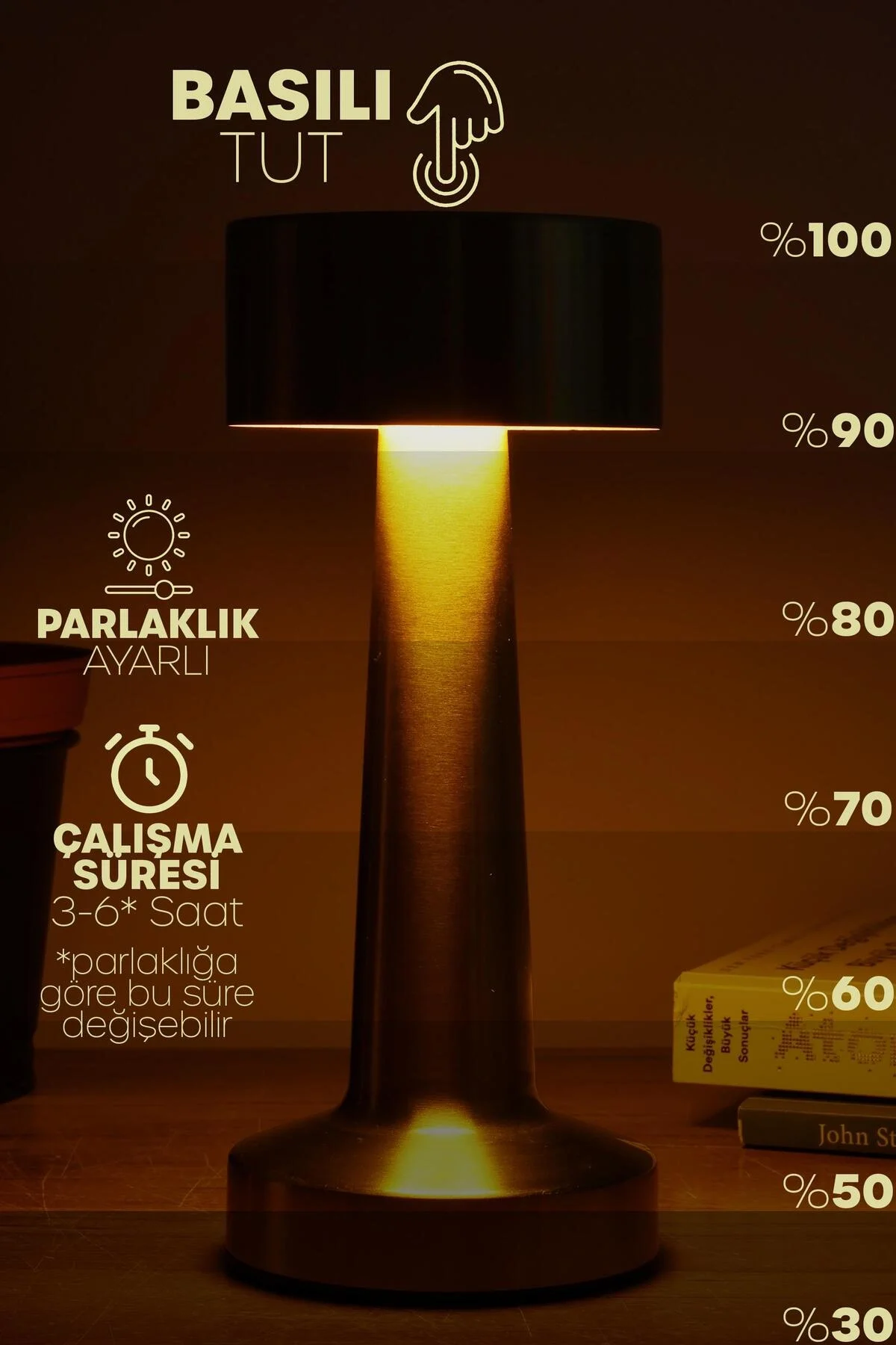 Gold Metal Dokunmatik Şarjlı Masa Lambası 3 Işık Parlaklık Ayarlı Gece Abajuru LED Fiyatı, Yorumları ve Özellikleri