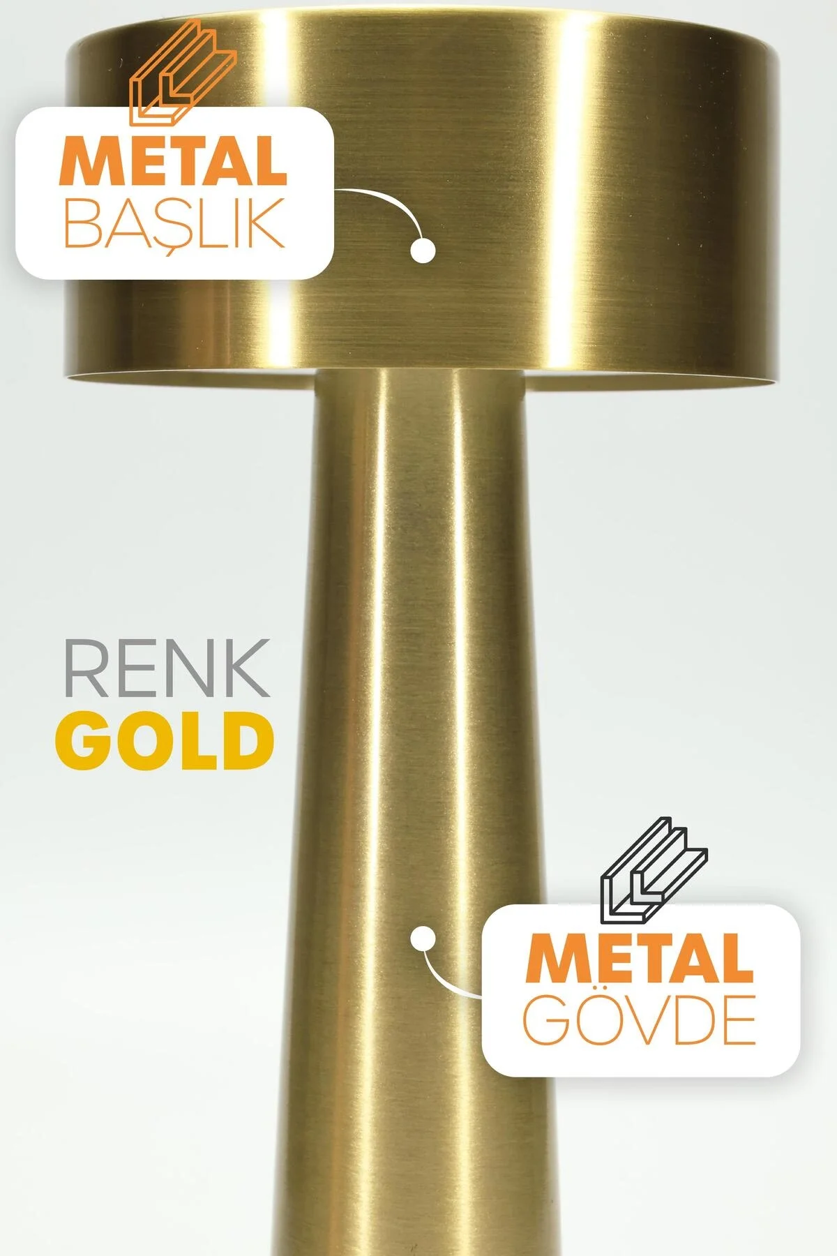Gold Metal Dokunmatik Şarjlı Masa Lambası 3 Işık Parlaklık Ayarlı Gece Abajuru LED Fiyatı, Yorumları ve Özellikleri