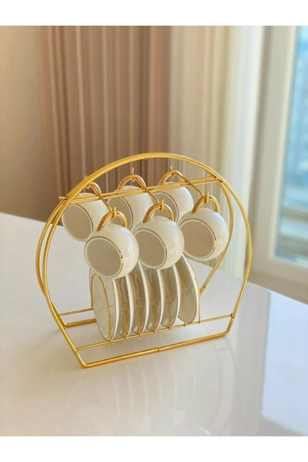 Gold Metal Fincan Askılığı Mutfak Düzenleyici Dekoratif Fincanlık