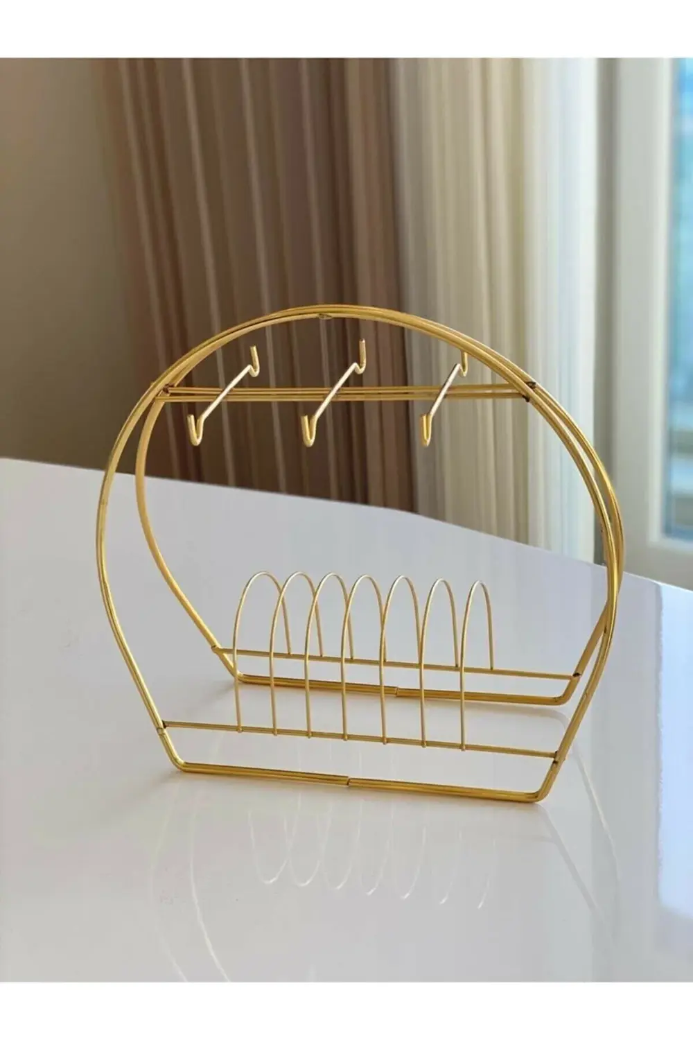 Gold Metal Fincan Askılığı Mutfak Düzenleyici Dekoratif Fincanlık