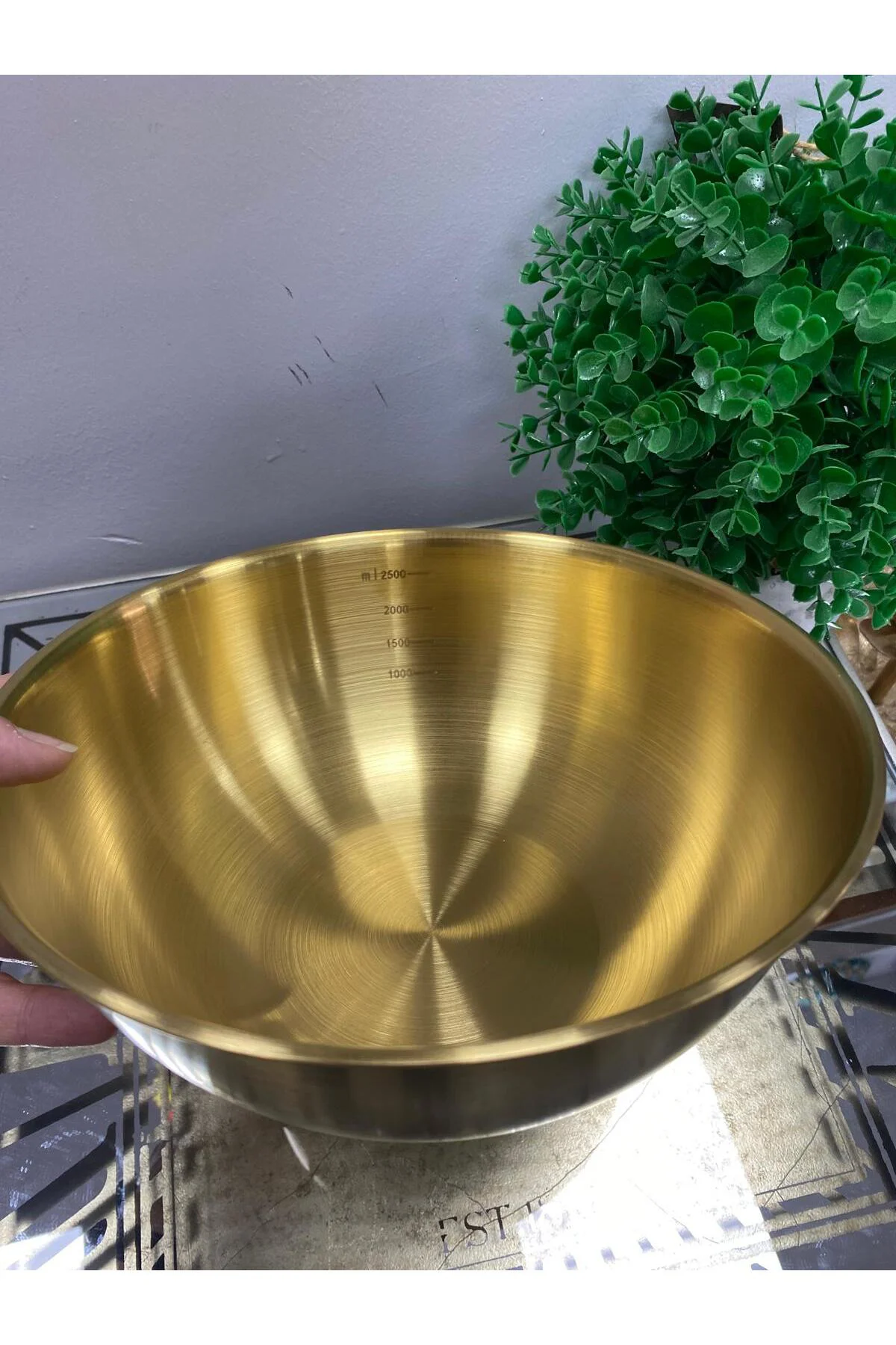 Gold Metal Paslanmaz Çelik Derin Çukur Kase Ölçekli 2500 ml