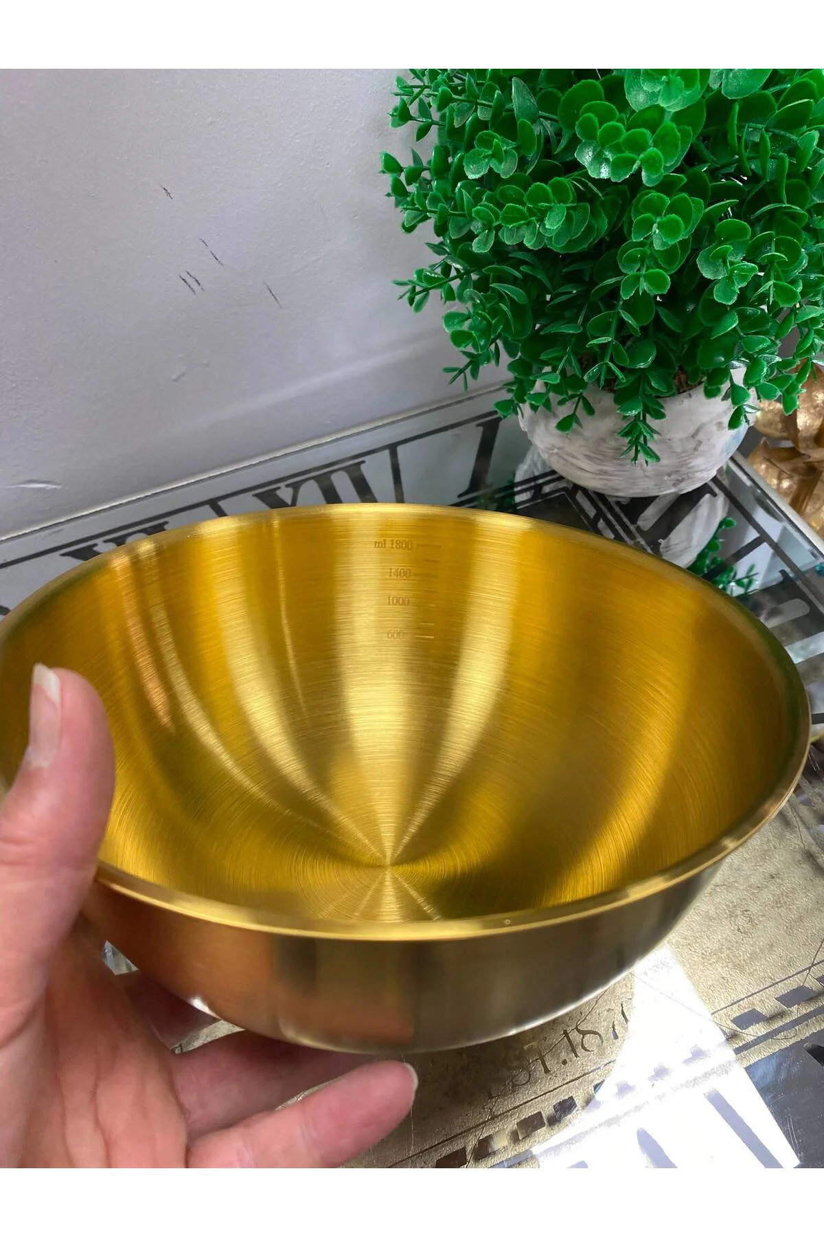 Gold Metal Paslanmaz Çelik Derin Çukur Kase Ölçekli 1800 ml