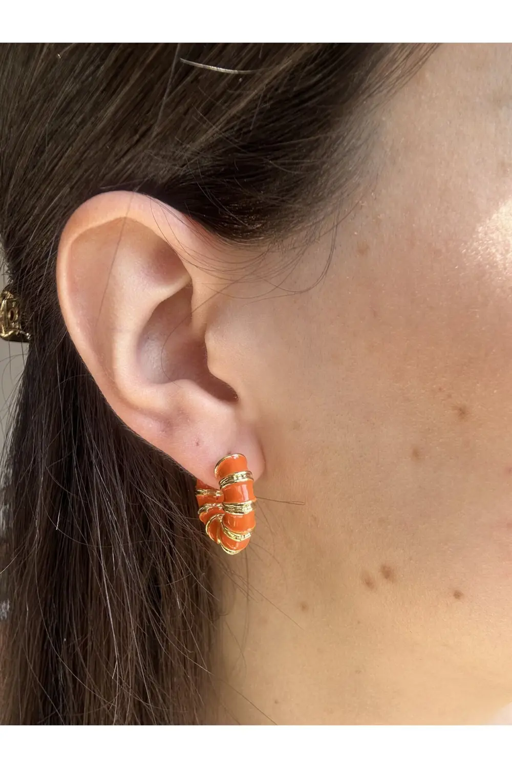 Atelier Emine Gold Mineli Turuncu Küpe