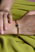 Tükkan Accessories Gold Mor Zirkon Taş Kalp Figür Çelik Bileklik-Çebil32