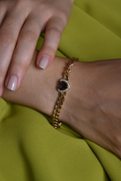 Tükkan Accessories Gold Mor Zirkon Taş Kalp Figür Çelik Bileklik-Çebil32