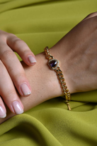 Tükkan Accessories Gold Mor Zirkon Taş Kalp Figür Çelik Bileklik-Çebil32