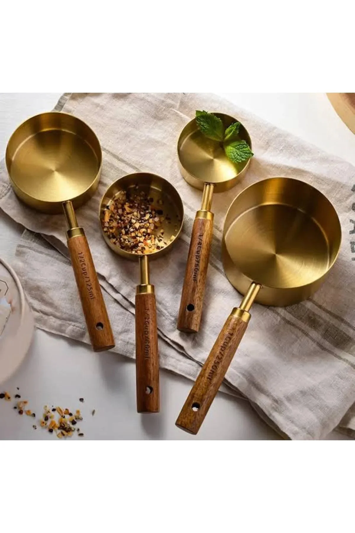 Gold Ölçü Kaşığı Seti 4lü Ahşap Saplı Ölçü Kabı Seti