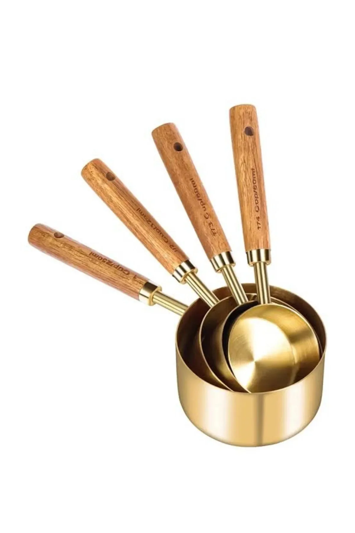 Gold Ölçü Kaşığı Seti 4lü Ahşap Saplı Ölçü Kabı Seti