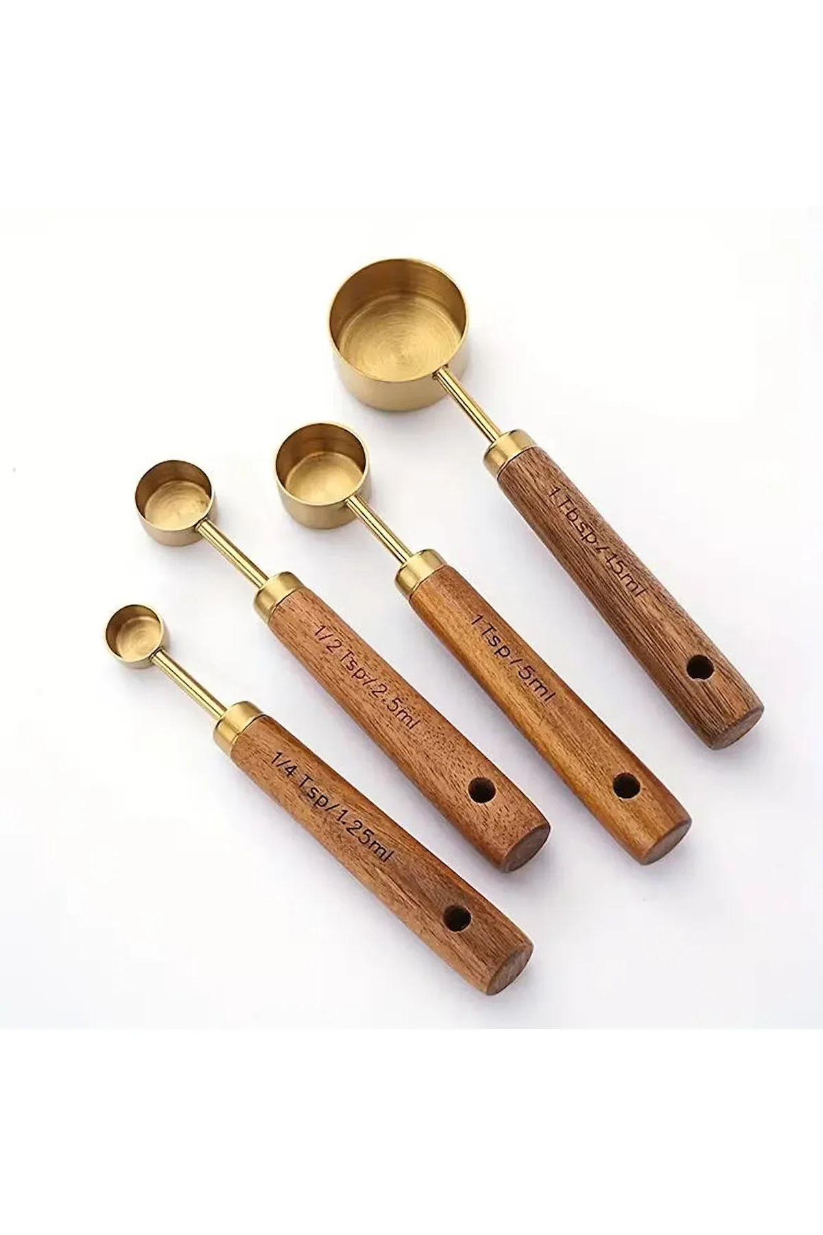 Gold Ölçü Kaşığı Seti 4lü Ahşap Saplı Ölçü Kabı Seti Gold Ölçü Kaşığı Seti 4lü Ahşap Saplı Ölçü Kabı Seti