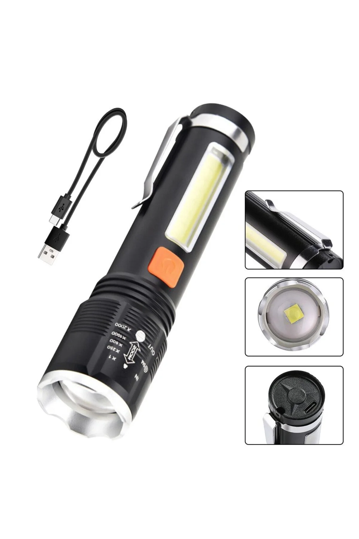 Gold Orion Km-102 4 Modlu Tip-c Şarjlı Zoomlu Taktikal El Feneri