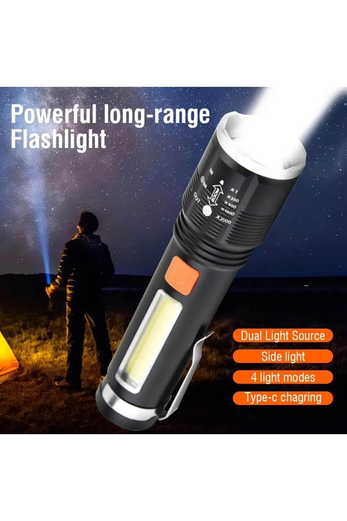 Gold Orion Km-102 4 Modlu Tip-c Şarjlı Zoomlu Taktikal El Feneri