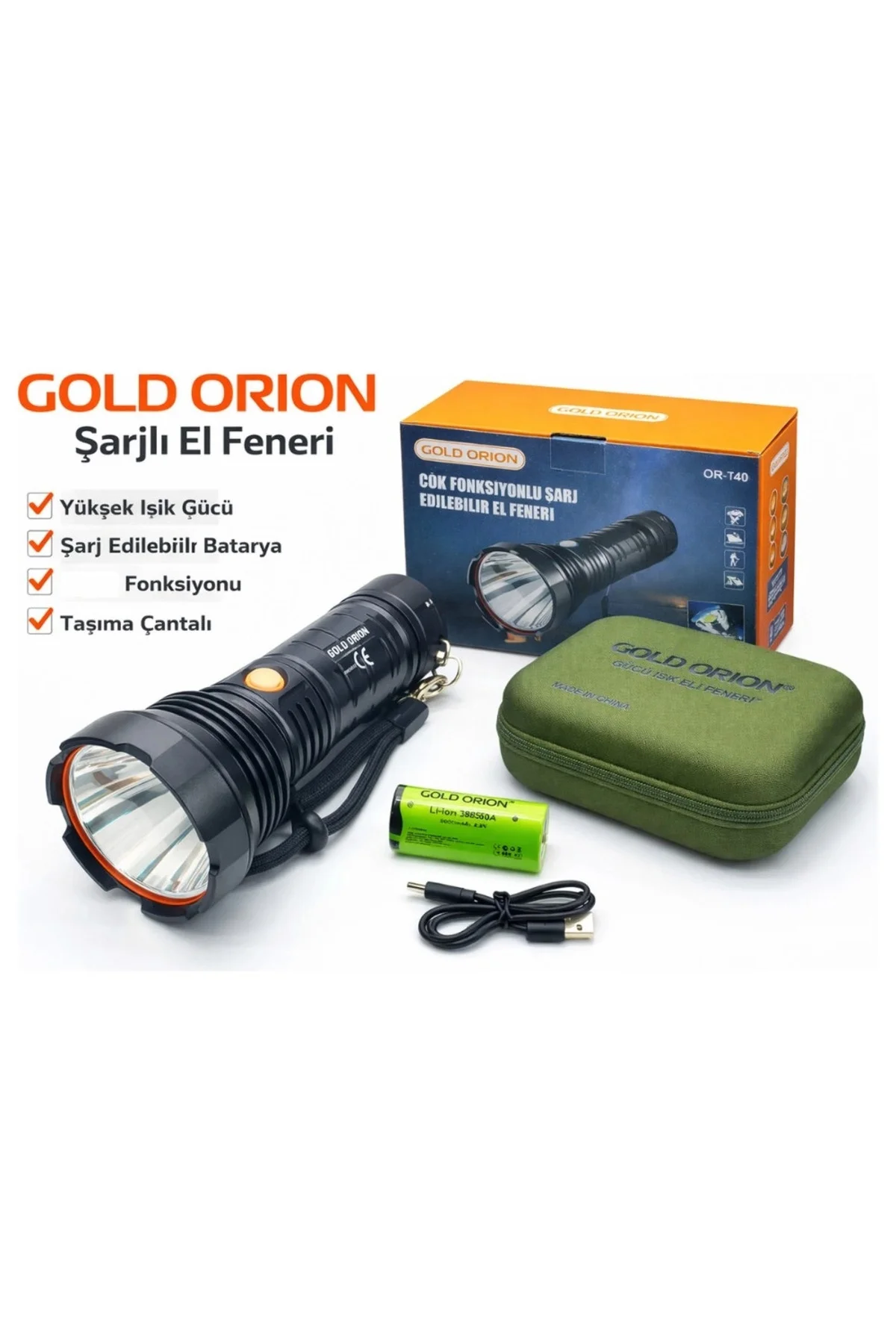 Gold Orion Or-T40 100W 5000 Lümen Led Şarjlı El Feneri