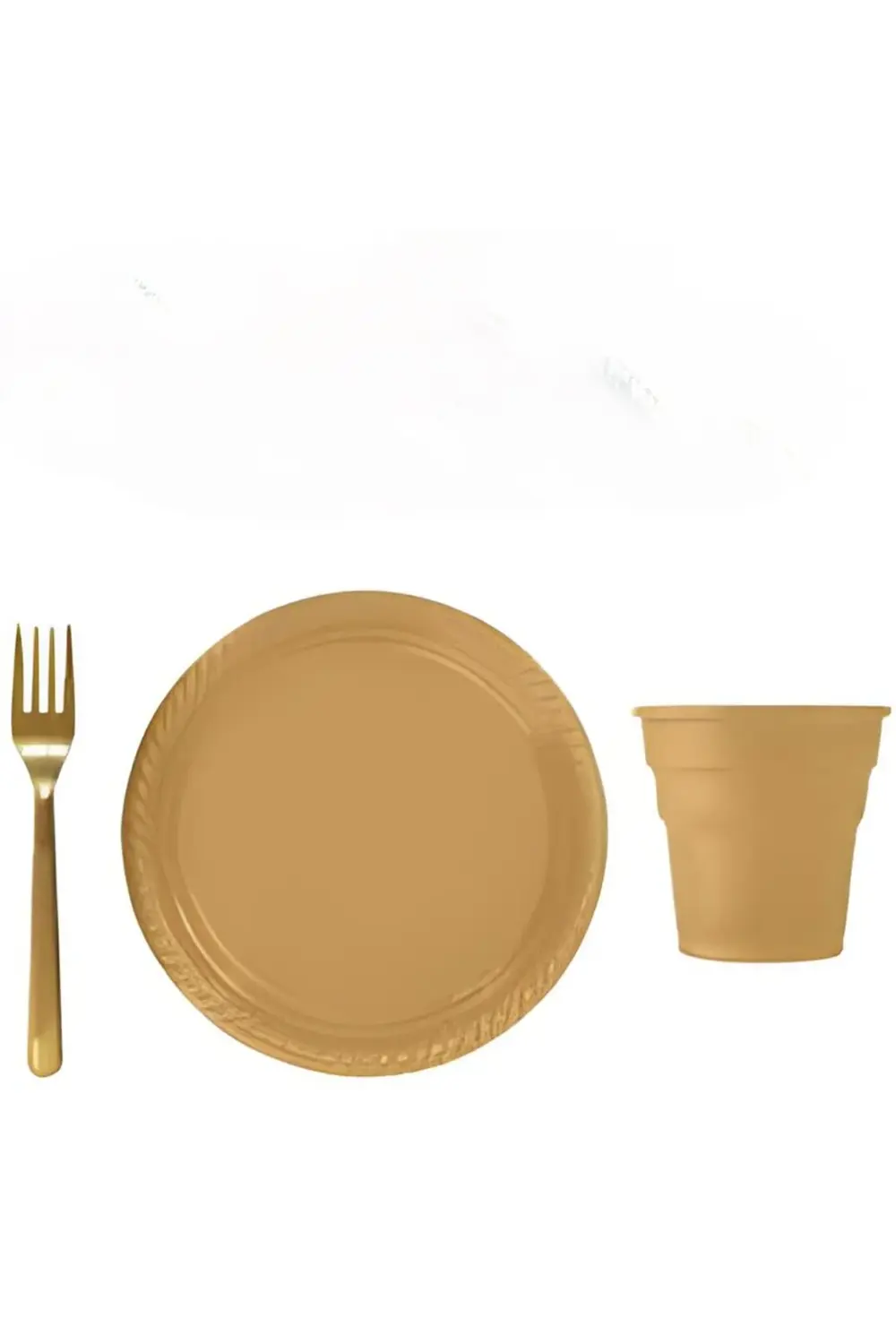 Gold Plastik Tabak Bardak Çatal Peçete Seti