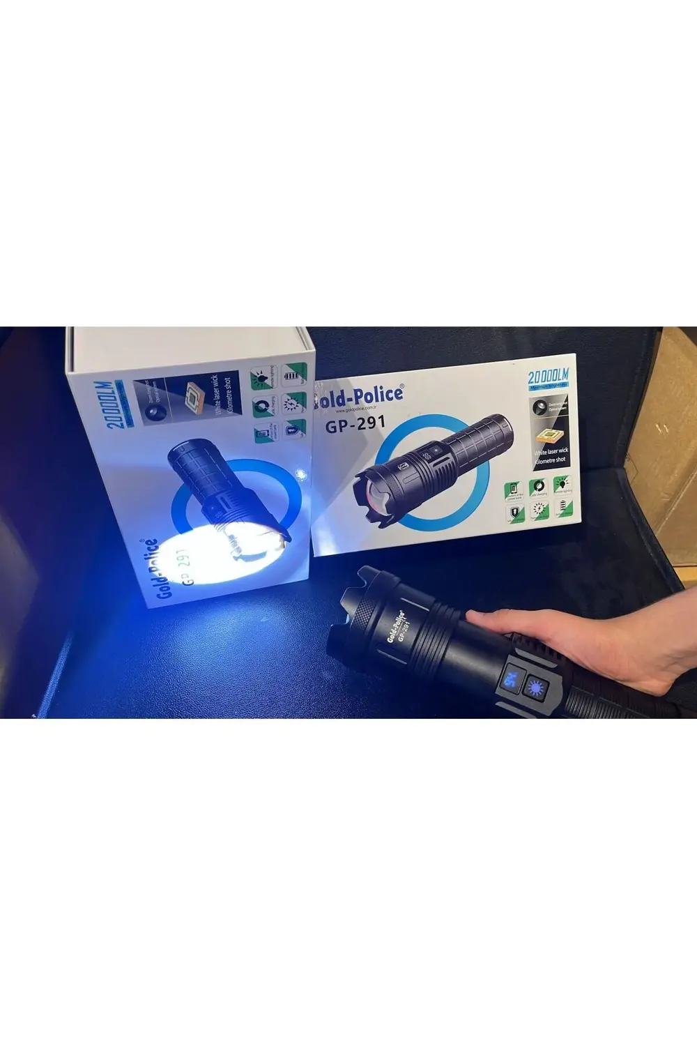 Gold Police Fener GP-291 Şarjlı El Feneri 5 Modlu Çakarlı 20.000
