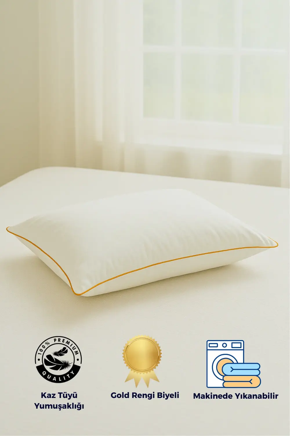 Gold Rengi Biyeli Nanojel Yastık 1100 gram 50x70 cm 1 adet, Lüks