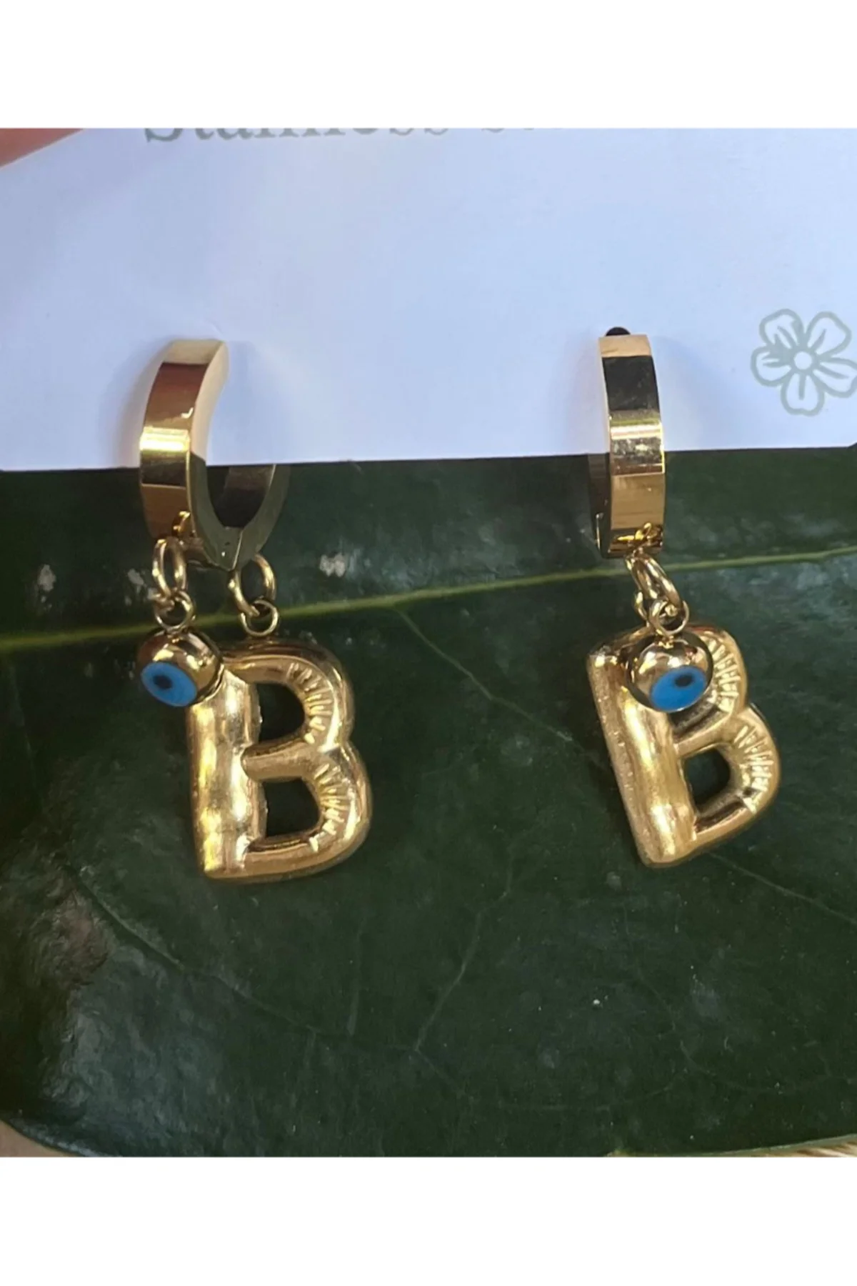 Gold Renk B Harfi Lüks Gösterişli Klips Küpe