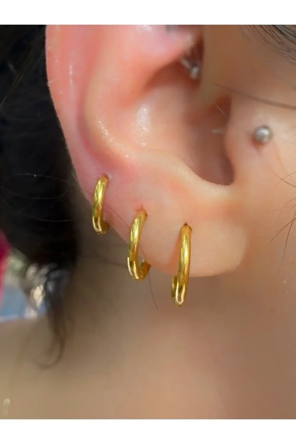 Arescollection Gold Renk Çelik Halka Küpe Seti