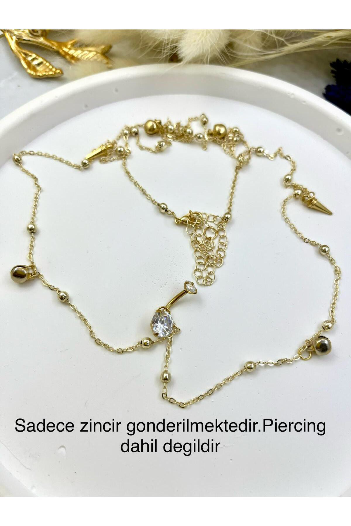 GOLD RENK DORİKA TOPLU ZİLLİ KARARMAZ PİERCİNG UYUMLU BEL GÖBEK Z