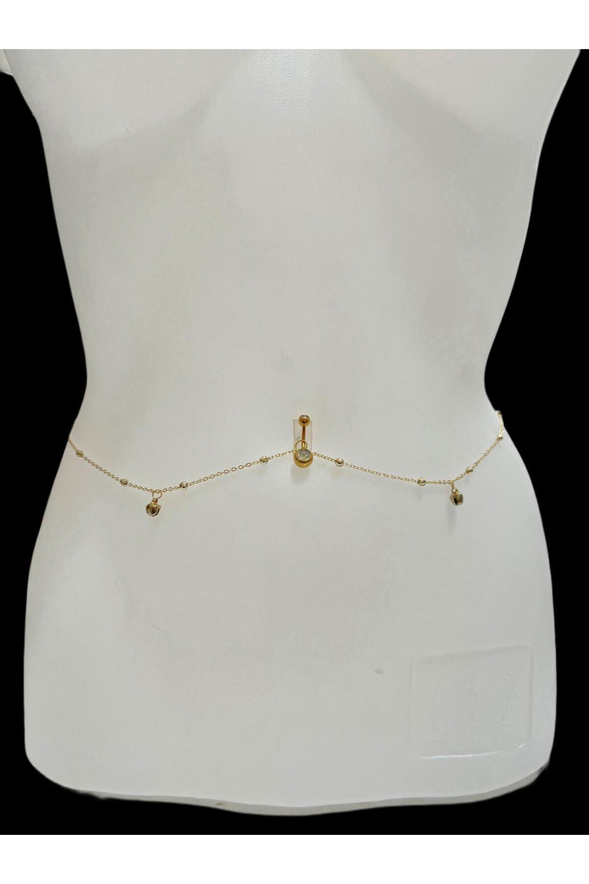 Arescollection Gold Renk Dorika Toplu Zilli Kararmaz Piercing Uyumlu Bel Göbek Z