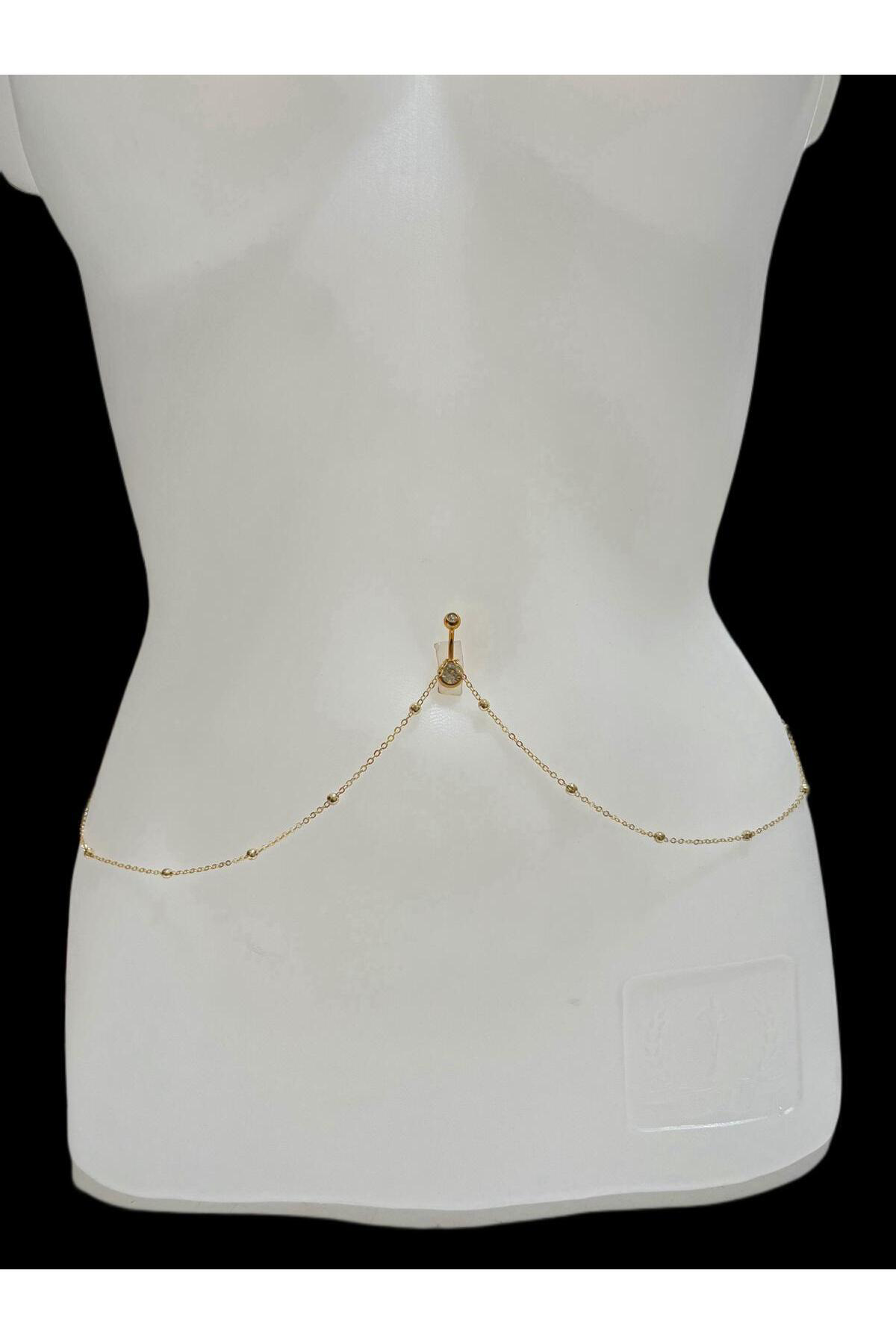 Arescollection Gold Renk Dorika Toplu Kararmaz Piercing Uyumlu Sade Bel Göbek Zi