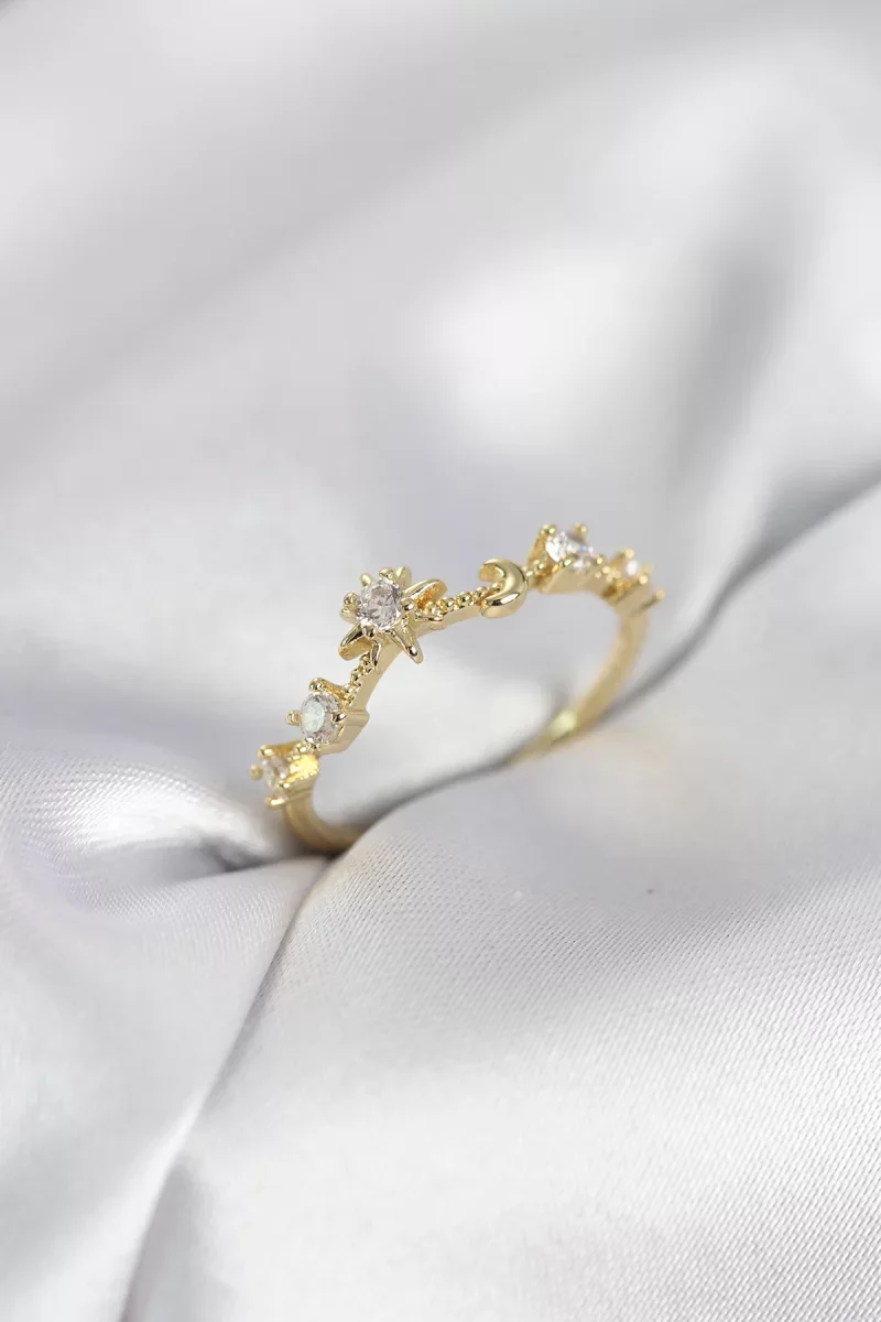 Gold Renk Gece Temalı Zirkon Taşlı Kadın Yüzük - Lisinya