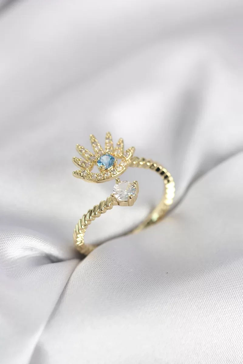 Gold Renk Göz Model Zirkon Taşlı Kadın Yüzük - Lisinya