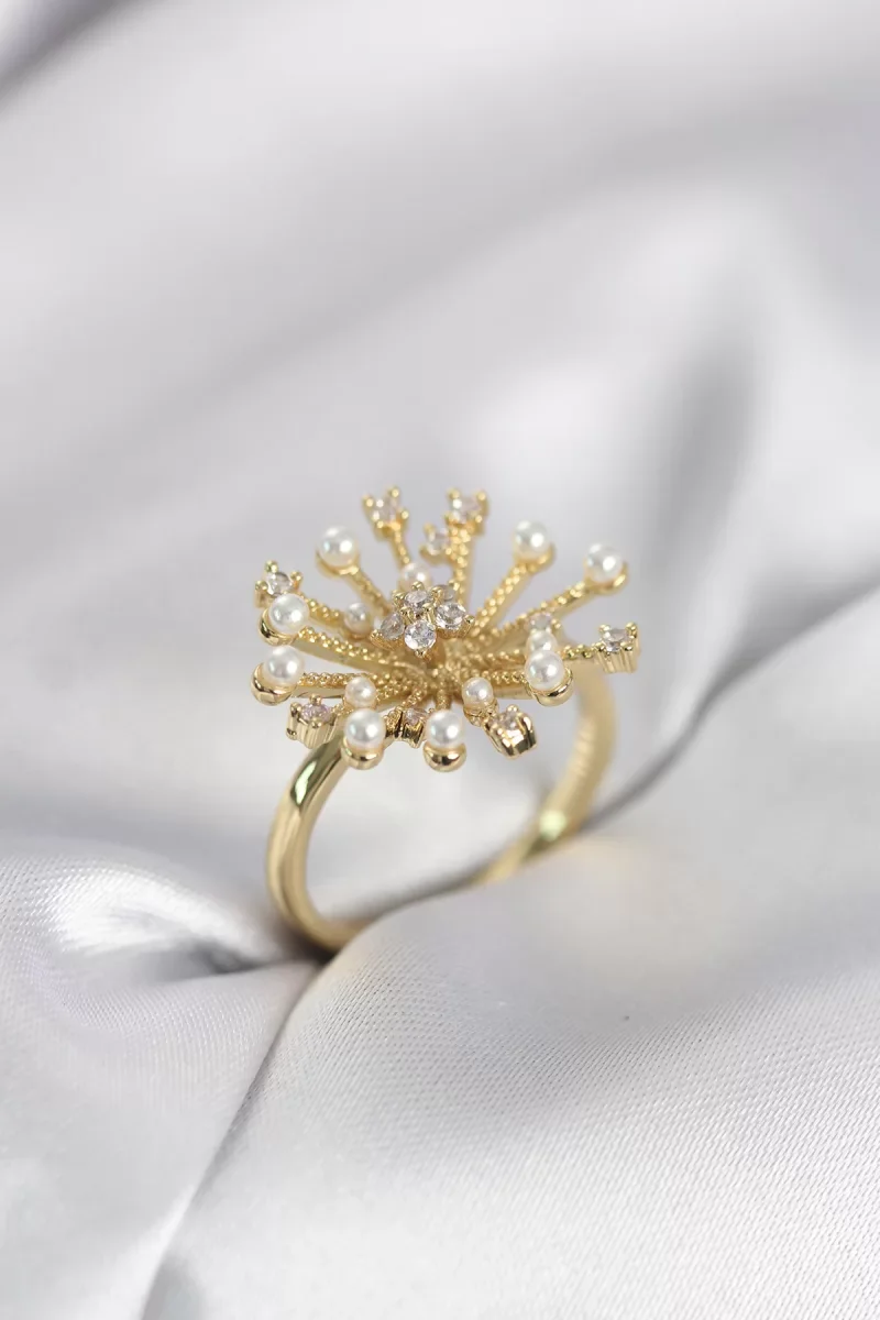 Gold Renk Karahindiba Model Zirkon Taşlı Kadın Yüzük - Lisinya