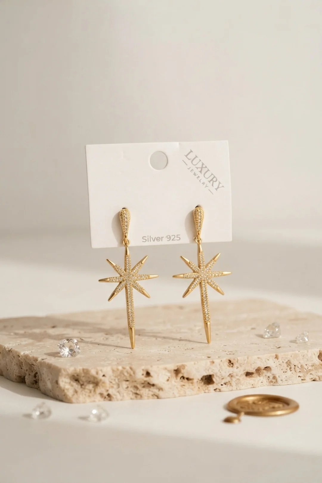 Gold Renk Kutup Yıldızı Model Zirkon Taşlı Kadın Küpe TJ-BKP12112 Gold Renk Kutup Yıldızı Model Zirkon Taşlı Kadın Küpe TJ-BKP12112
