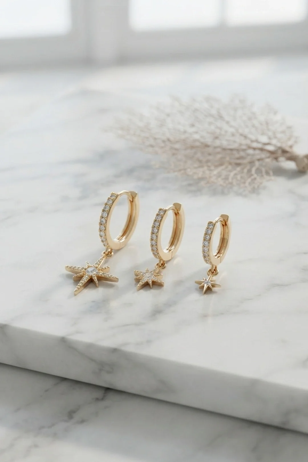 Gold Renk Kutup Yıldız Model 3 lü Küpe Seti