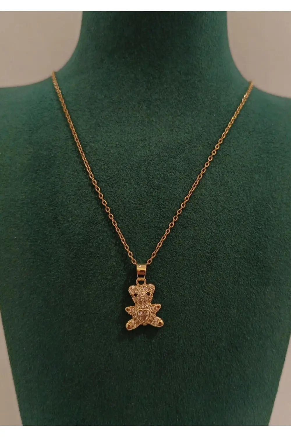 Gold Renk Lüks Ayıcık Figürlü Gösterişli Kolye