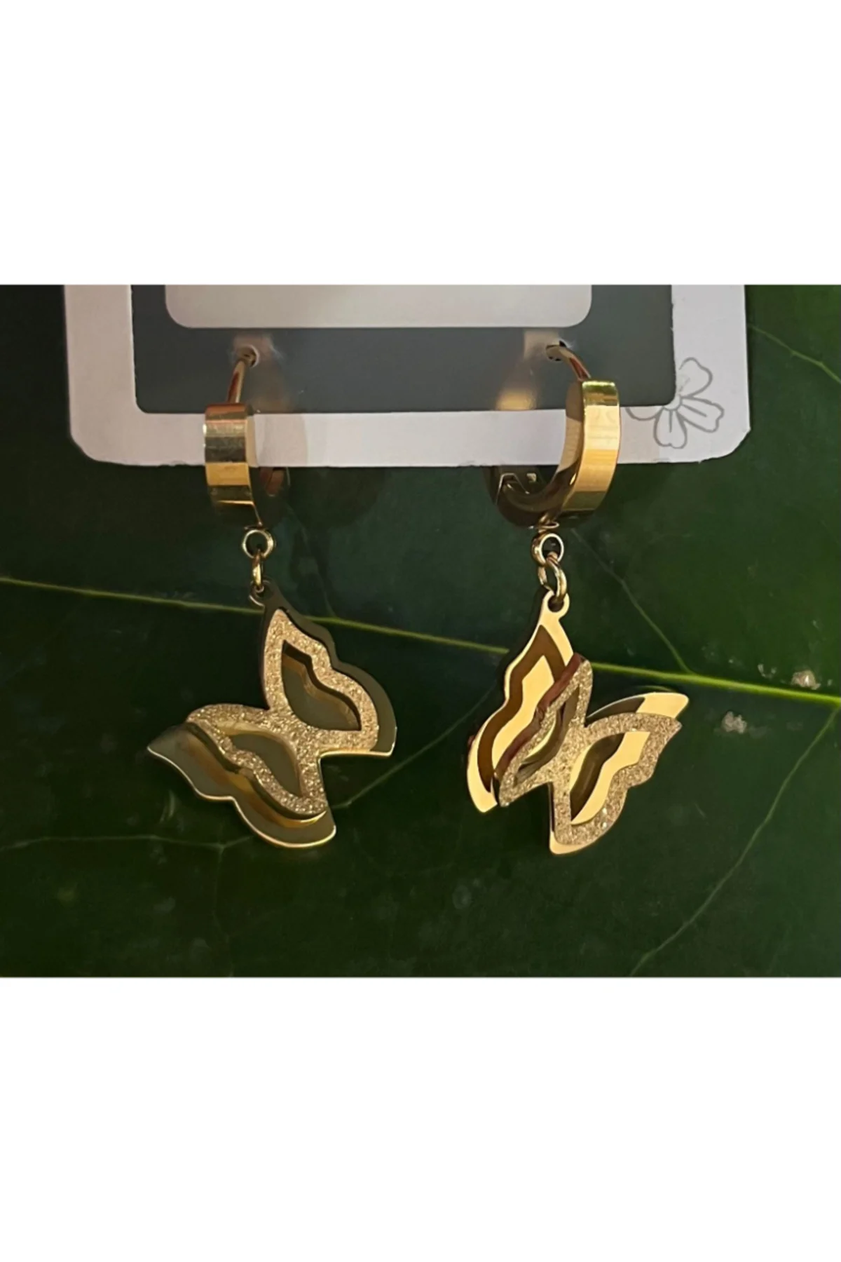 Gold Renk Lüks Gösterişli Kelebek Figürlü Küpe
