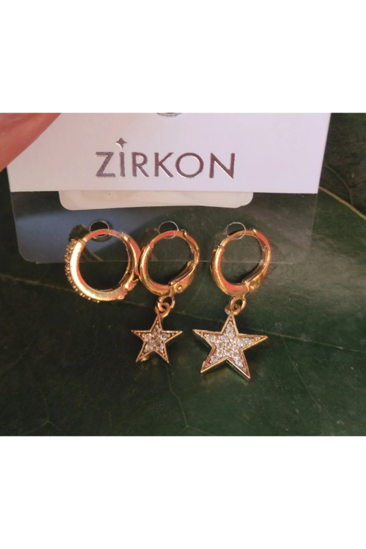 Gold Renk Lüks Gösterişli Figürlü Üçlü Küpe
