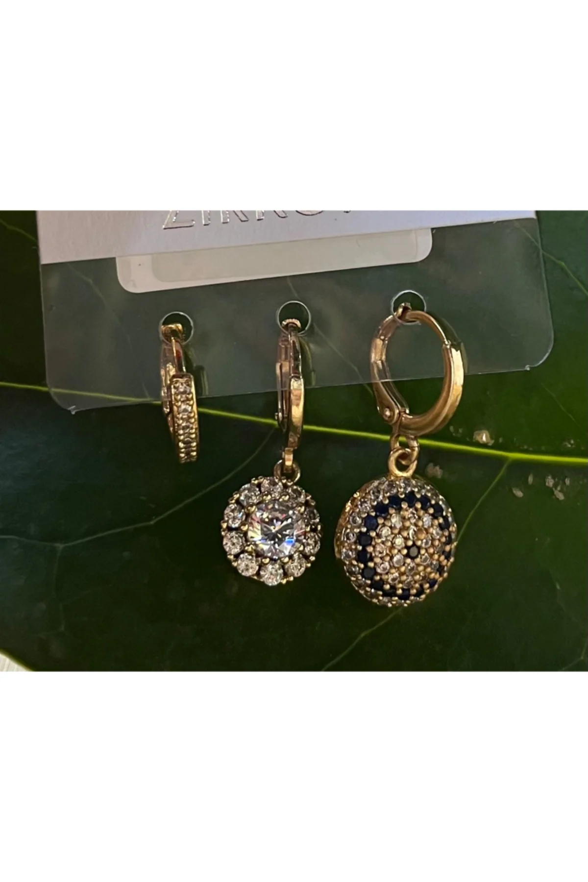 Gold Renk Lüks Gösterişli Figürlü Üçlü Küpe