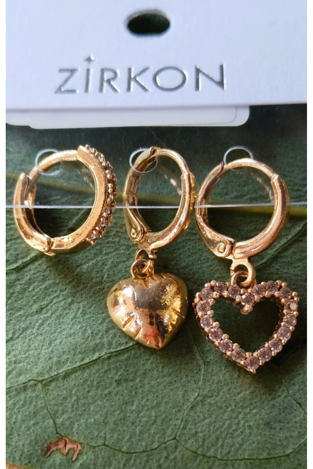Gold Renk Lüks Gösterişli Figürlü Üçlü Küpe