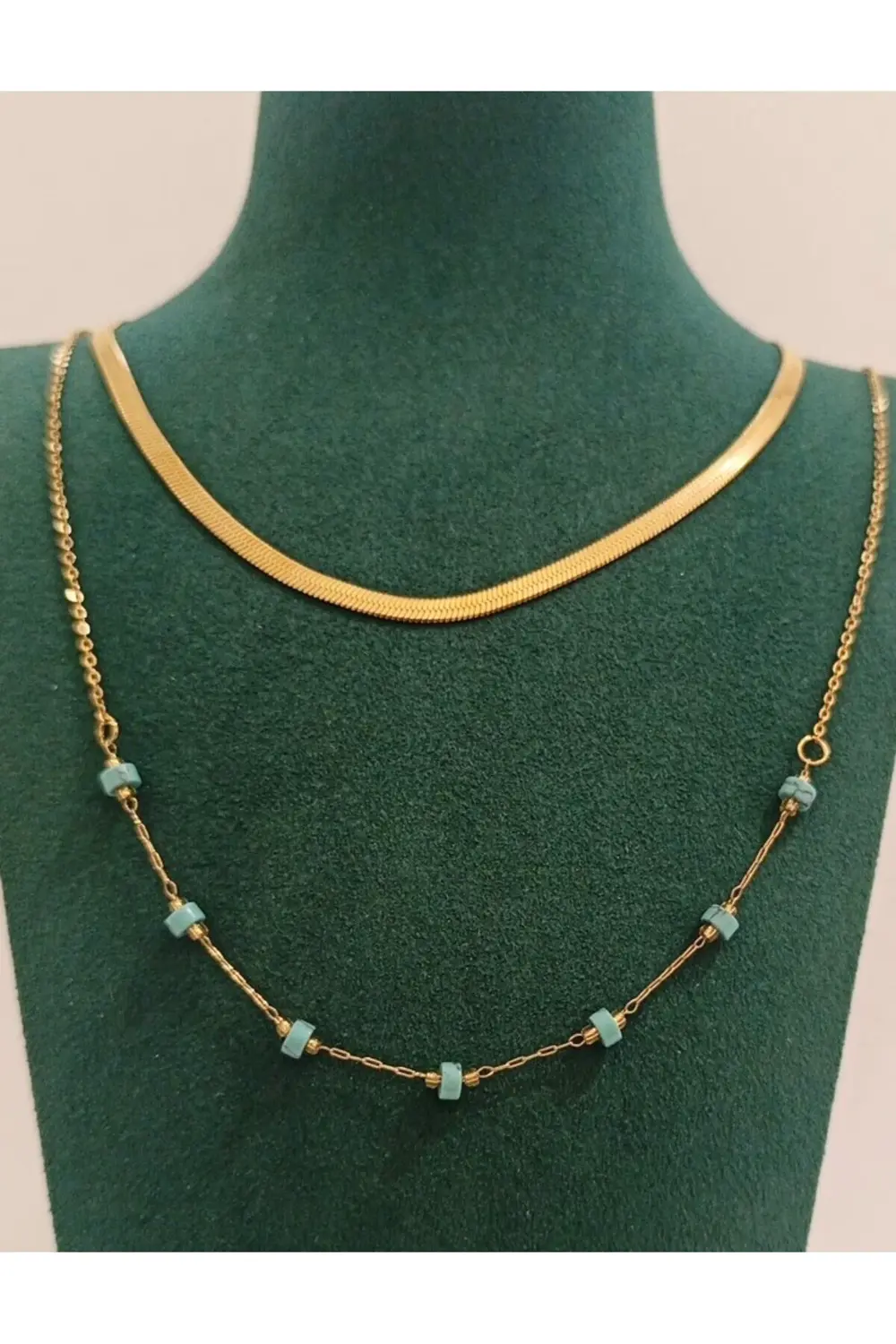 Gold Renk Lüks Mavi Boncuk Figürlü Gösterişli Kolye