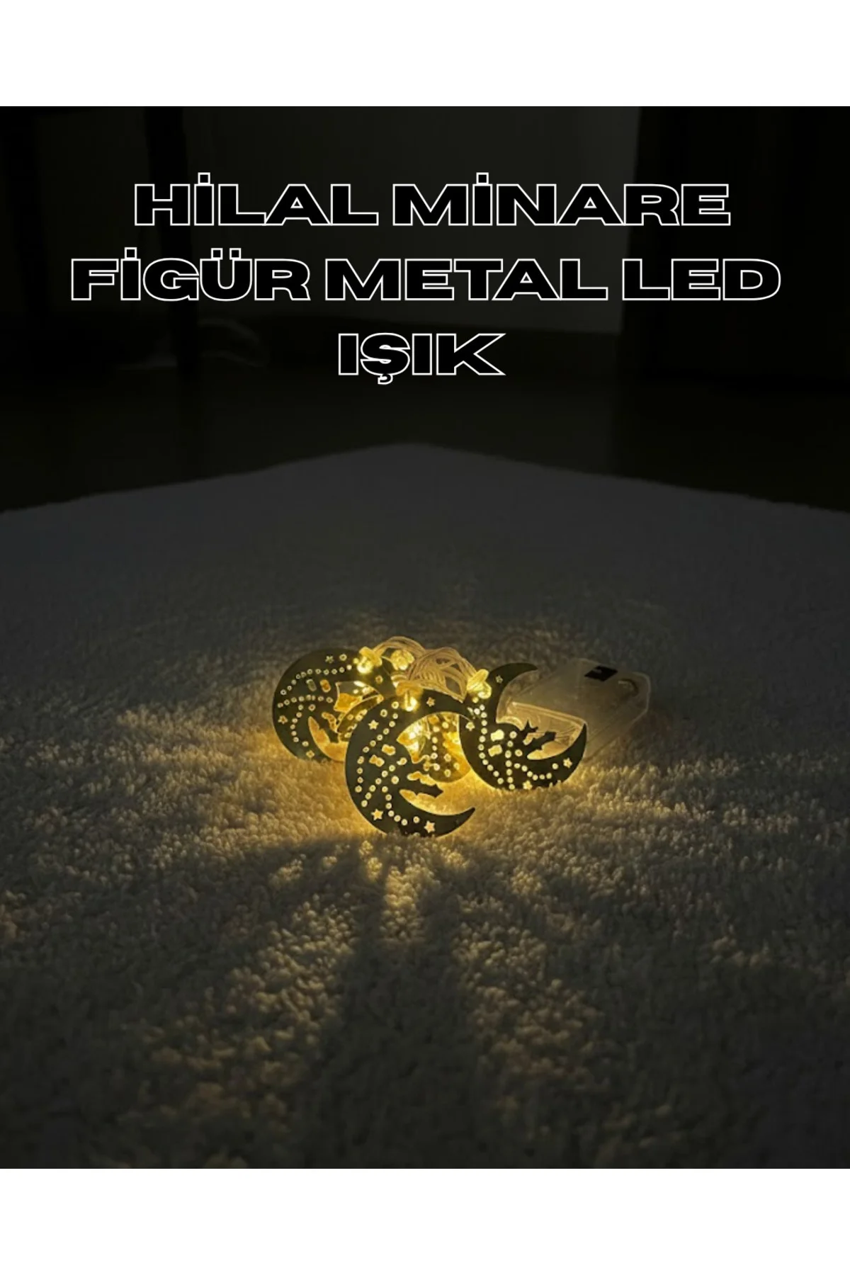 Gold Renk Metal Minareli Hilal Led Işık Pilli Ramazan Süsü Gold Renk Metal Minareli Hilal Led Işık Pilli Ramazan Süsü