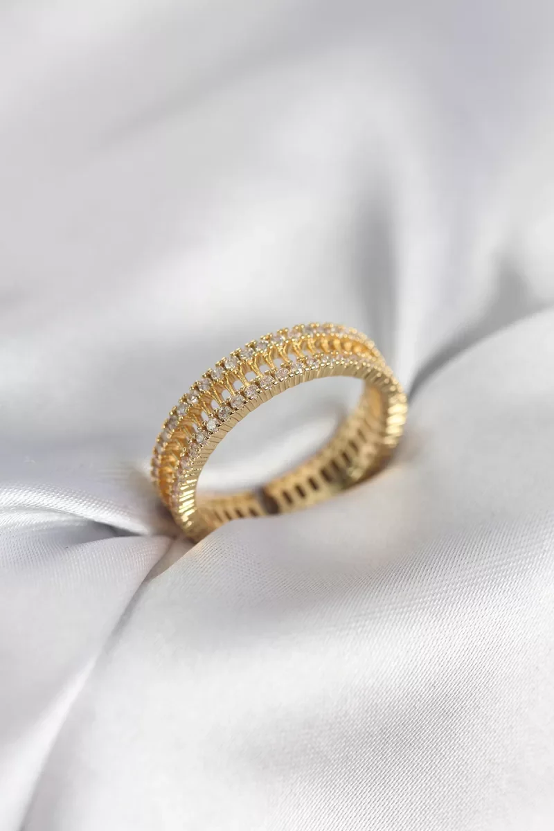 Gold Renk Minimal Zirkon Taşlı Kadın Yüzük - Lisinya